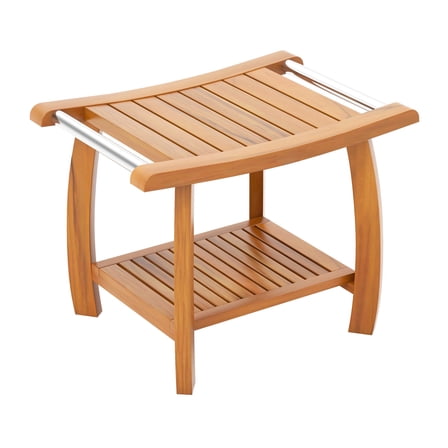 Giantex Teak Shower Bench Seat, Small Shower Stool, Wooden Bathroom Bench