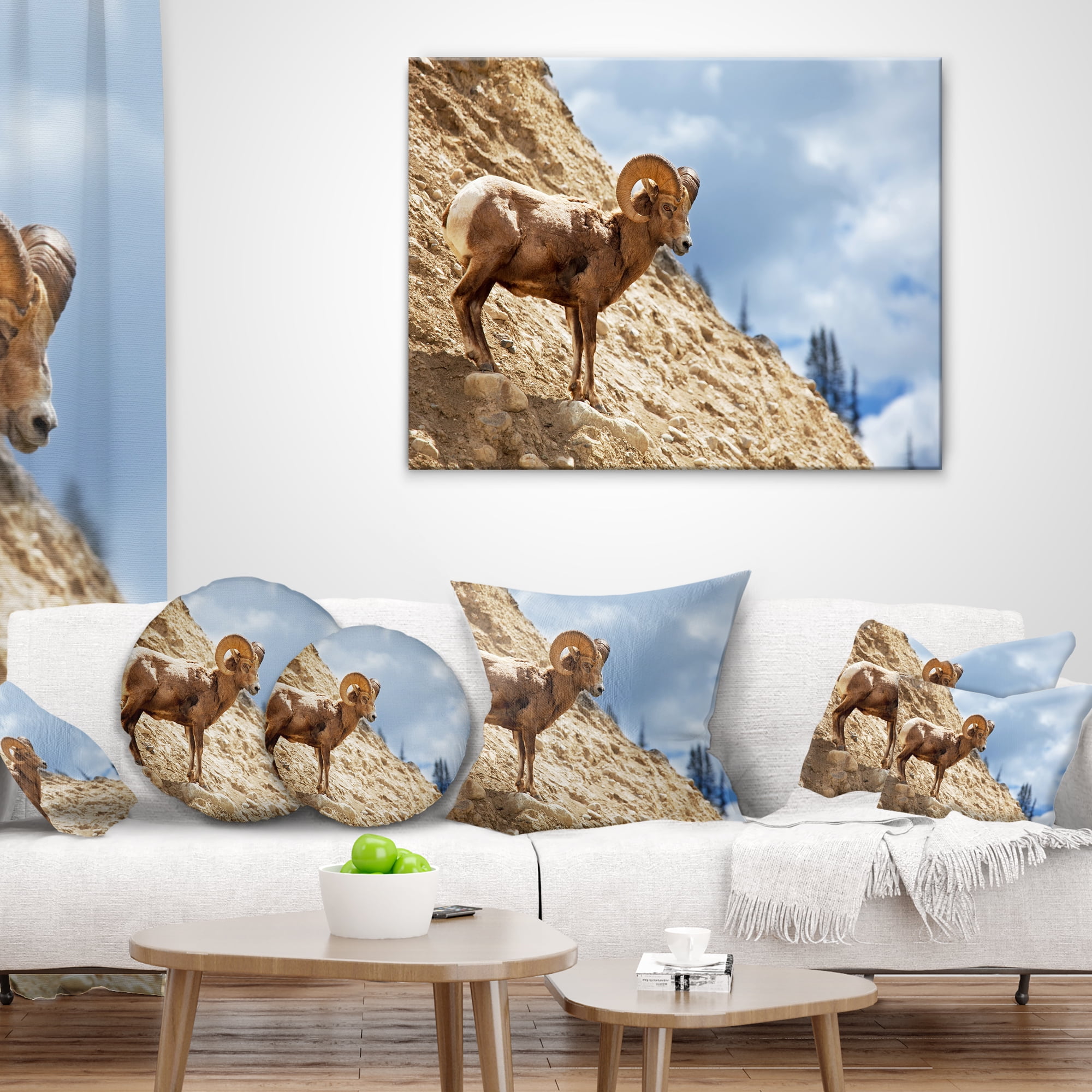 Designart Single Goat on Rocky Mountain - Animal Throw Pillow - 16x16