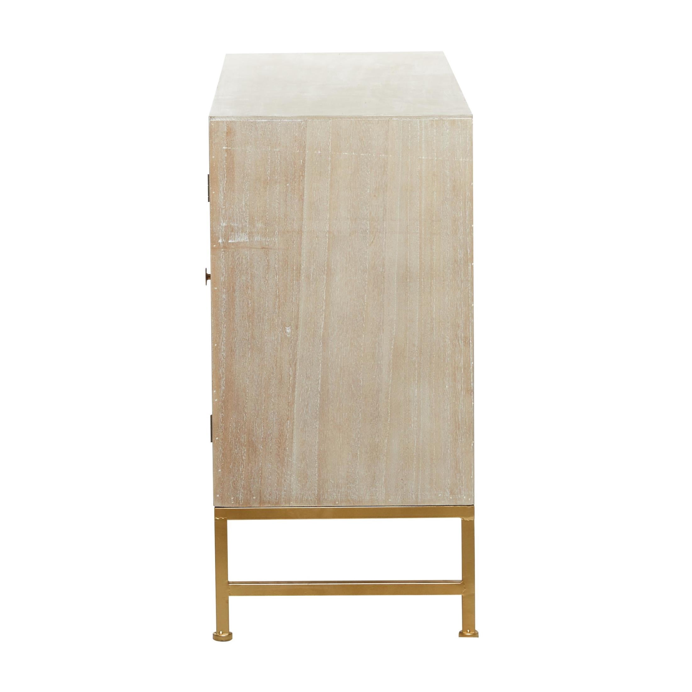DecMode 47" x 32" Gray Wood Snakeskin Inspired 2 Door and 3 Drawer Cabinet with Gold Knobs and Washed Brown Frame, 1-Piece