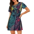 thumbnail image 1 of Vsdgher Motif Crâne Zombie Néon Chemise de Nuit à Manches Courtes Col Rond Mignonne Robe de Nuit Confortable, 1 of 6