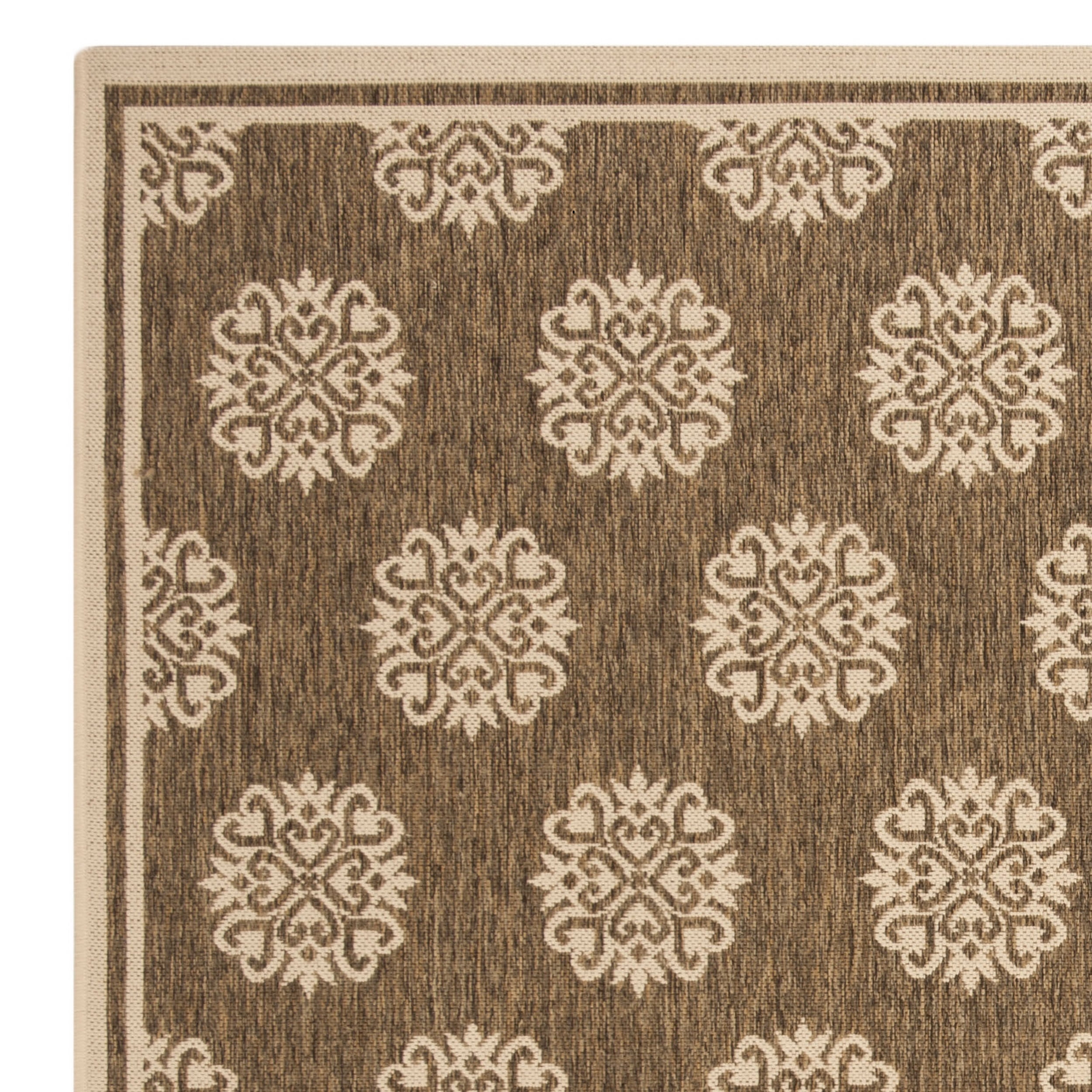 SAFAVIEH Beach House Regent Geometric Indoor/Outdoor Area Rug, Beige/Cream, 6'7" x 6'7" Square - Traditional Design, Beige & Cream, Weather Resistant, Non-Shedding & Easy Cleaning, Ideal for Patio, E