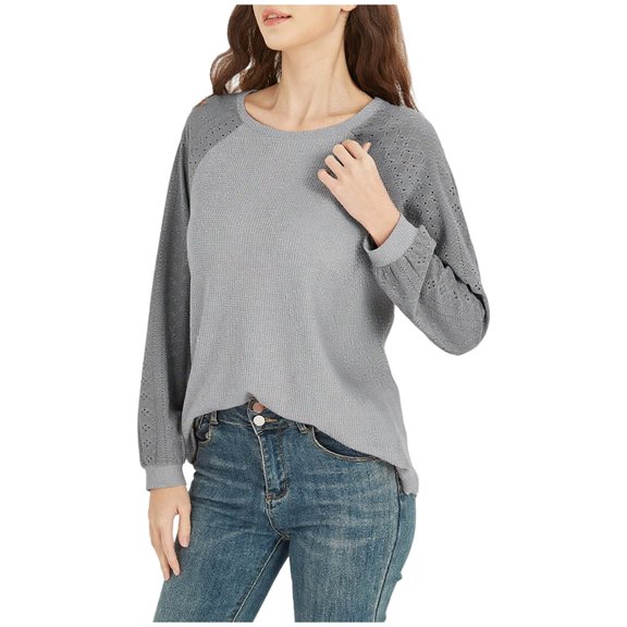 ZUKMRJPC Women's Crewneck Sweaters Long Sleeve Casual Patchwork Color Block Pullover Tees Fall Trendy Lightweight Comfy Knit Tops