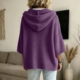 thumbnail image 3 of Womens Solid Hooded Knit Pullover Sweater, Drawstring 3/4 Batwing Sleeve Oversized Loose Ribbed Knitted Drop Shoulder Soft Comfy Winter Trendy Outfit, 3 of 5
