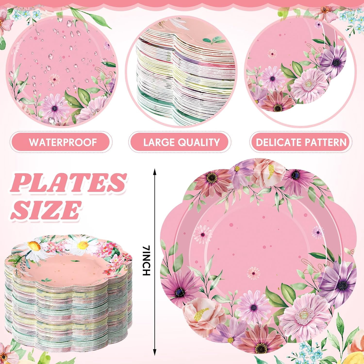 Floral Party Plates, Disposable Paper Plates, Elegant Vintage Garden Dinner Dish for Tea Party, Bridal Shower, Birthday Supplies