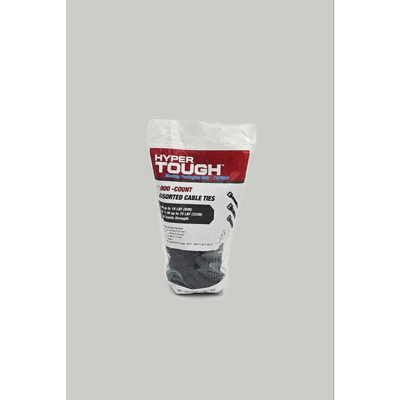 Hyper Tough 4, 8, 11 inch Black Assorted Cable Tie 1000CT