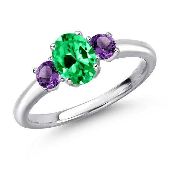 Gem Stone King 925 Sterling Silver Green Zirconia and Purple Amethyst Engagement Ring for Women | 1.08 Cttw | Oval 7X5MM | Gemstone Birthstone | Size 8
