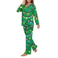 thumbnail image 3 of Garronmavis Christmas Lights Button Front Pajama Set Women's 2-Piece Sleep Set Soft Pj Lounge Sets Casual V Neck Loungewear Sleepwear with Pockets (Green), 3 of 7