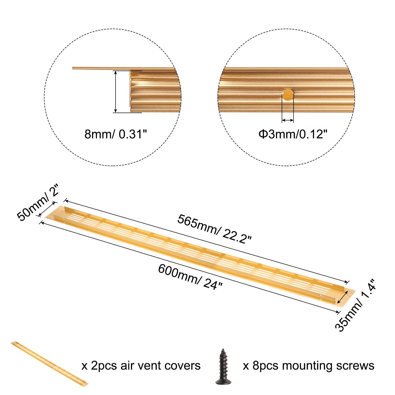 Uxcell 1 Set Rectangle Ventilation Grille, Aluminum 600x50mm Gold Tone