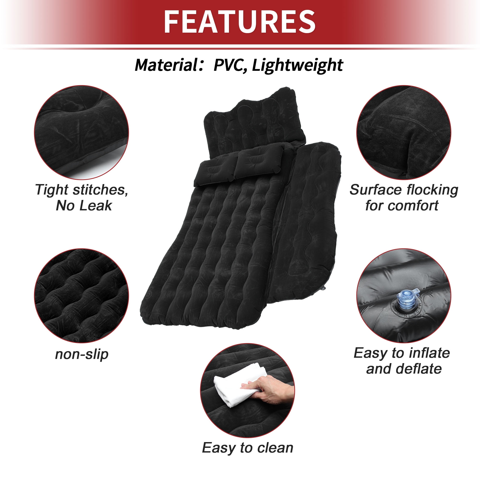 Unique Bargains Split Piers Long Leg Pier Air Pillows Repair Pads Air Pump Car Air Mattress Flocking Black Inflatable Thickened Camping Bed Flocking Mattress