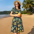 thumbnail image 4 of Balery Colorful Hippie Vestidos sueltos de manga corta para mujer, vestidos de verano 2025, vestidos casuales de corte A con vuelo., 4 of 6