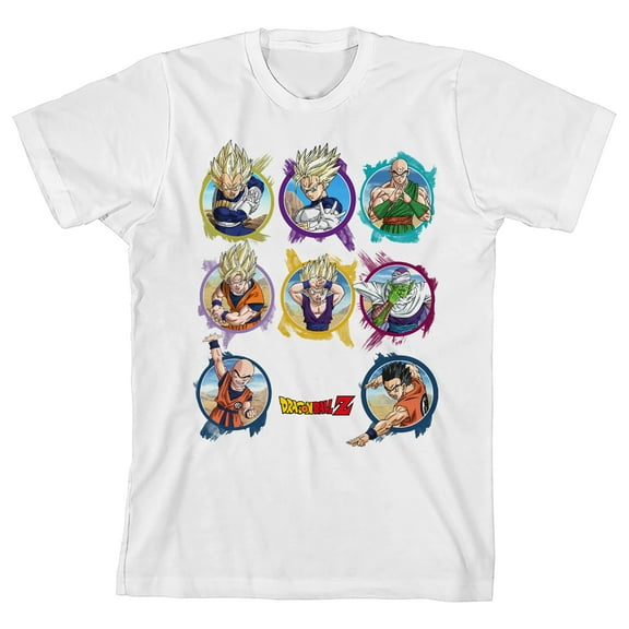 Dragon Ball Z Character Circles Crew Neck Short Sleeve Boy's White T-shirt-Medium