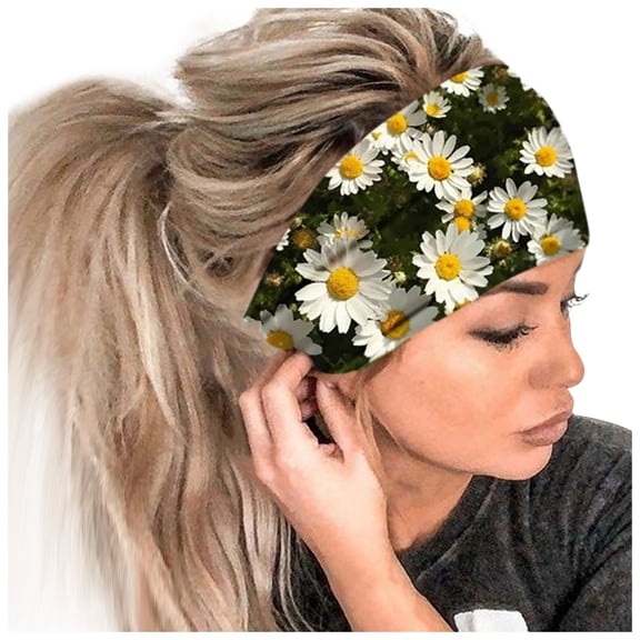 Wide Floral Print Headband for Women - Stretchy Elastic Non-Slip Yoga Band with Boho Scarf Style - Soft Sweat Wicking Sports Wrap Multicolor