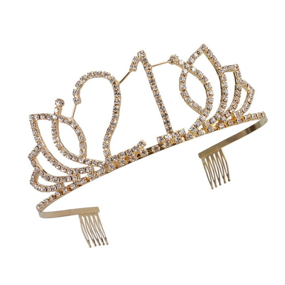 GOOHOCHY Girl's 21th Birthday Tiara Crystal Rhinestone Birthday Tiara Queen Crowns Headband with Hair Combs Clip for 21th Birthday Party Prom Decorations (Gold)