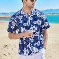 thumbnail image 3 of Camisa de playa de manga corta para hombre, camisa informal a la moda con botones y cuello vuelto, estampado para vacaciones de verano, azul y blanco M, 3 of 7