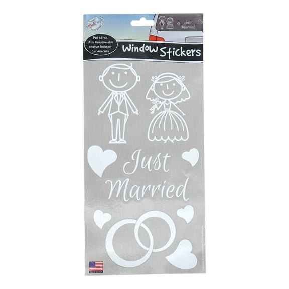 Just Married Car Decals (White) Car Window Wedding Day Decor Clings Groom Bride Stickers Peel and Stick