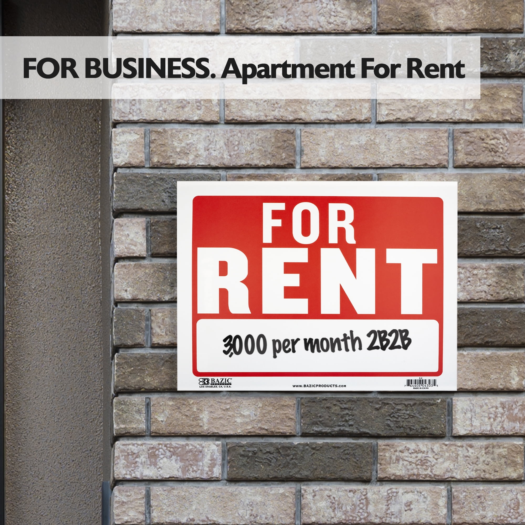 BAZIC For Rent Sign 9"X12", Waterproof Indoor Signage, 24-Pack