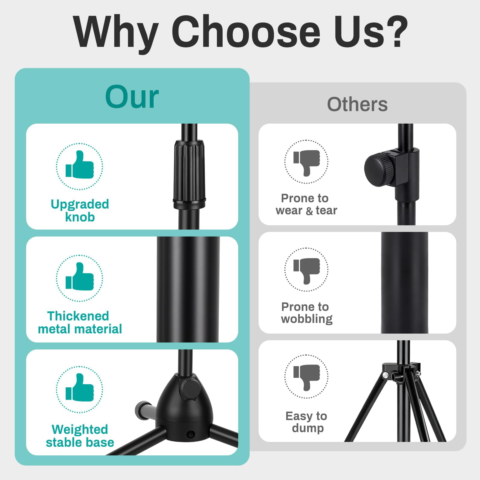 AODSK Boom Microphone Stand - Universal Mic Stand with Tripod Base, Floor Standing Design, Height Adjustable 22" to 68" for Singing Stage Performance Party