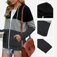 thumbnail image 3 of SWQZVT Women's Full Zip Up Hoodie Long Sleeve Lightweight Hooded Sweatshirts Fall Tops Color Block Fashion Pockets Jacket Coat Black Tops Plus Size XXL, 3 of 7