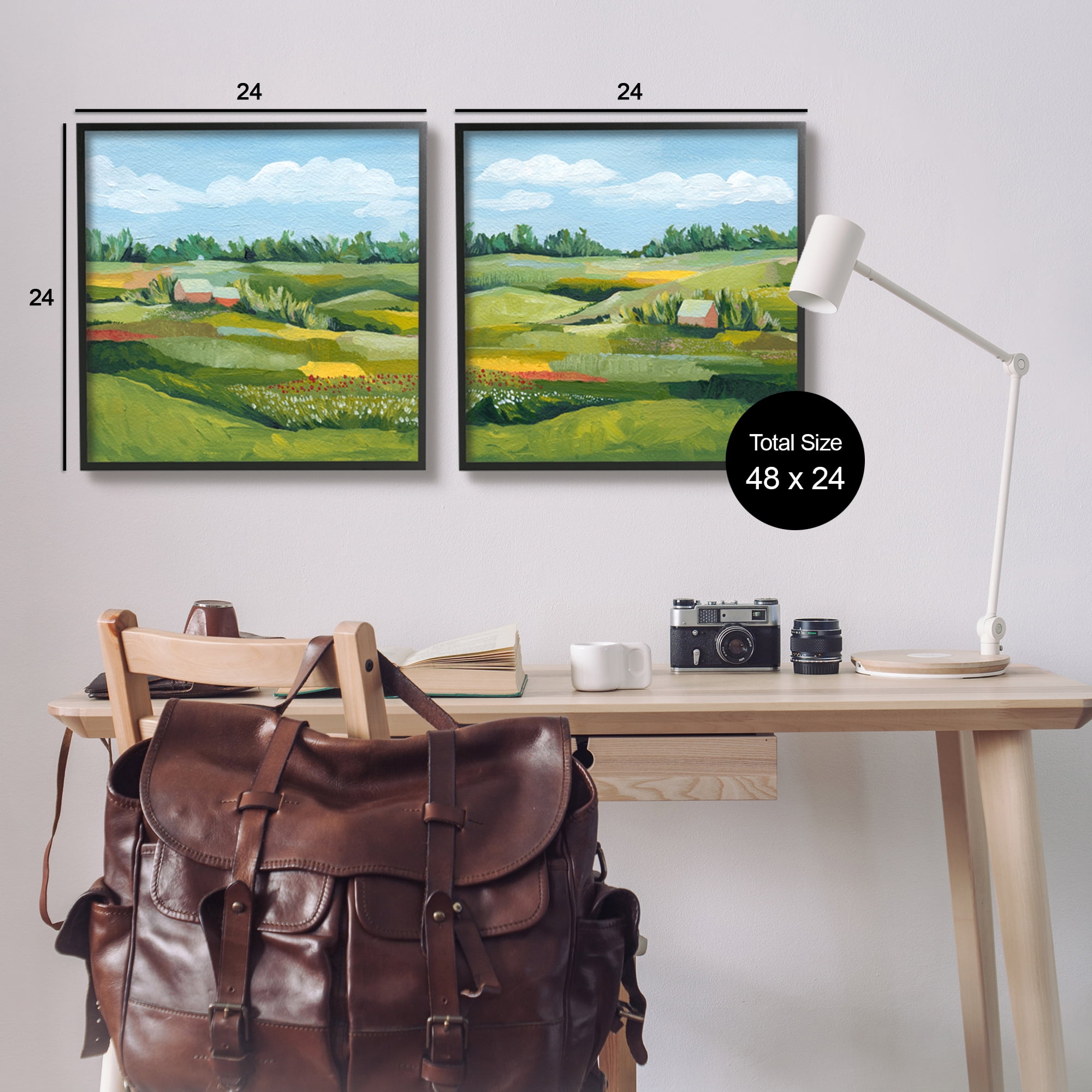 Stupell Rural Country Farm Pastures Landscape Painting Black Framed Art Print Wall Art, Set of 2