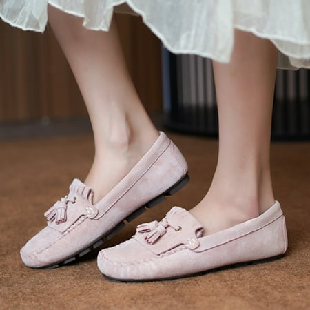 

Women s Leather Casual Slip On Tassel Moccasin Shoes Size 40 Gray Breathable inner