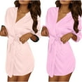 thumbnail image 2 of Voncos Women's 2 Piece Robe Set -Soft Stretchy Kimono Nightgown , V-Neck Self-Tie Loungewear Bridal Gifting, Lightweight Long Sleeve Sleepover Robe Beige S-M, 2 of 9