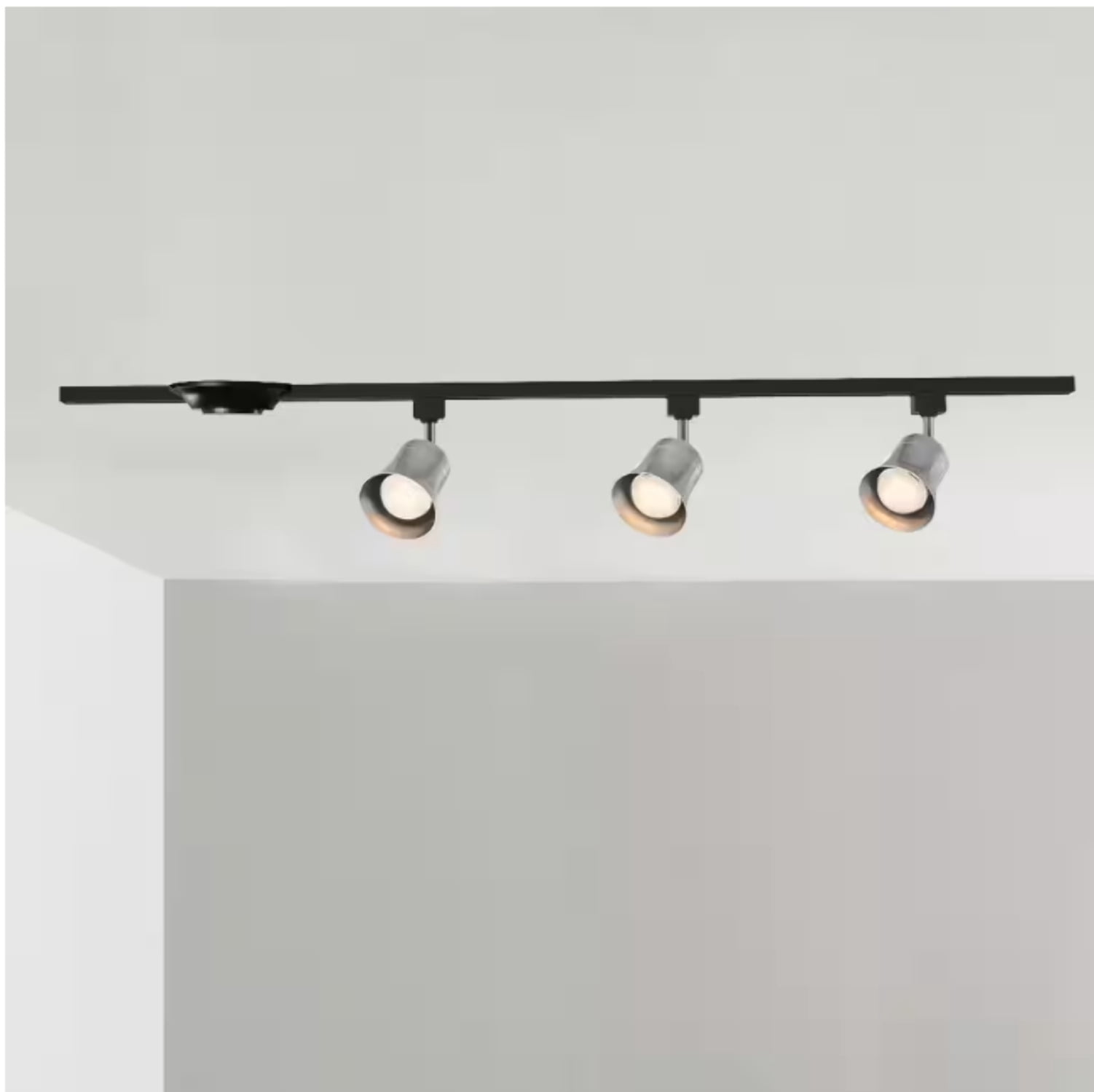 Open Box Hampton Bay 4 ft. Brushed Nickel Integrated LED Ceiling Mount Direct wire Track Lighting Kit with Flared Linear Track Head 3-Light