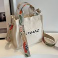 thumbnail image 2 of Bolso bandolera de lona con correas anchas para mujer (correa blanca de colores), 2 of 7