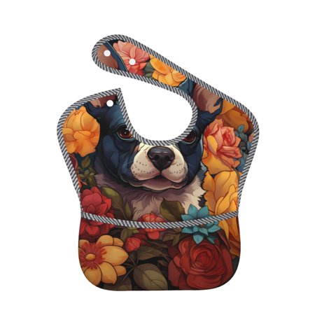 

Bingfone Mess-Proof Baby Bib - Waterproof Bib for Baby Boy or Girl with Food Catcher Pocket Unisex-Cute Colorful Flower French Bulldog