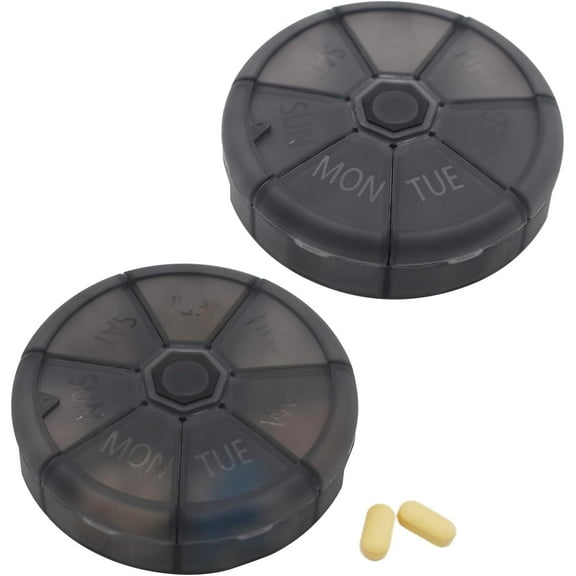 Portable Weekly Pill Organizer 7 Day Pills Container, Round Pill Case Travel Friendly