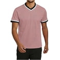 thumbnail image 2 of BVnarty Men's Solid Color Short Sleeve V-Neck T-Shirt Jersey Style Breathable Summer Casual Sports Daily Wear Top Pink L, 2 of 6