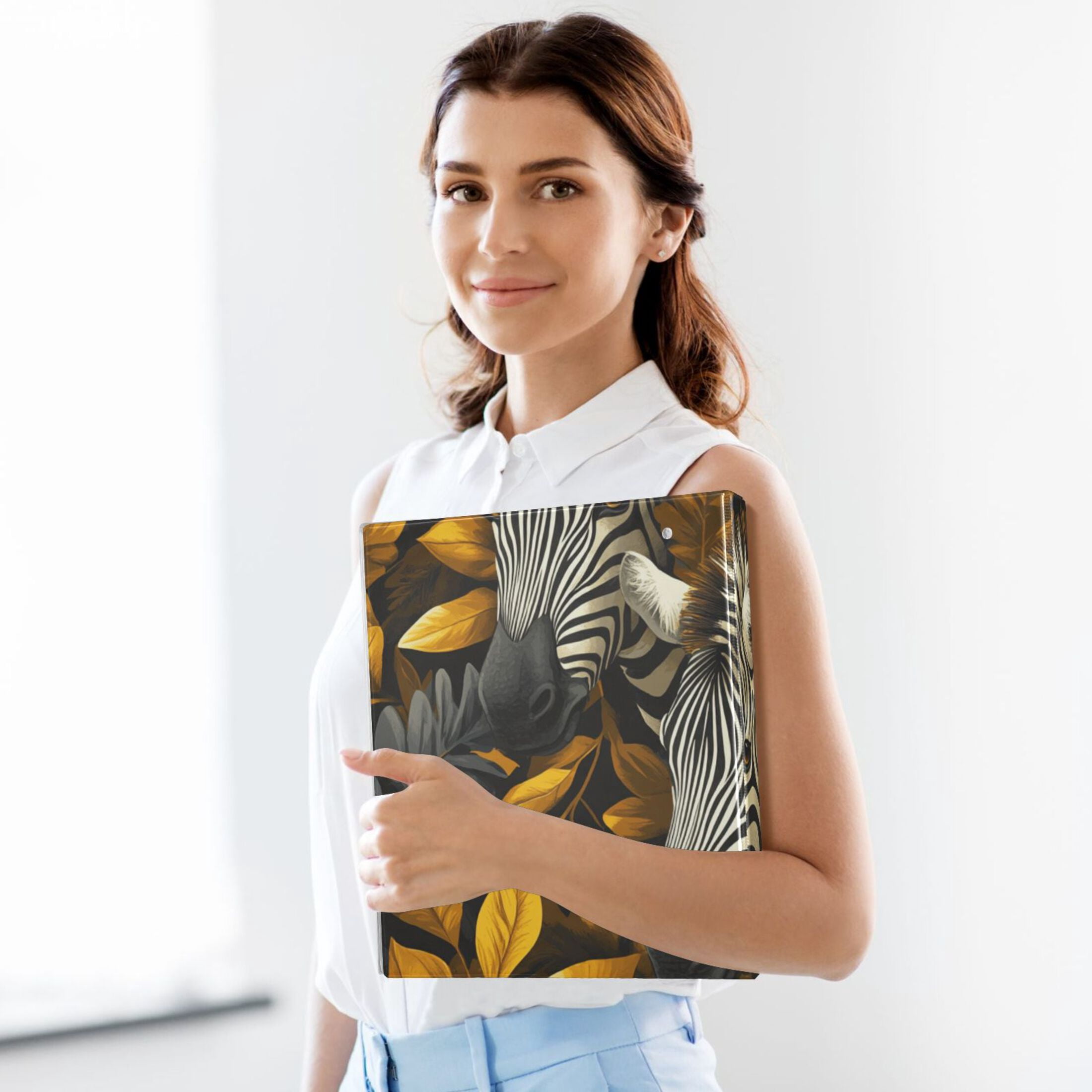 Zebras and Leaves 3 Ring Binders 1.5 inch Hardcover File Folders with Interior Pockets A4 Size Organizer for School Office Hospital