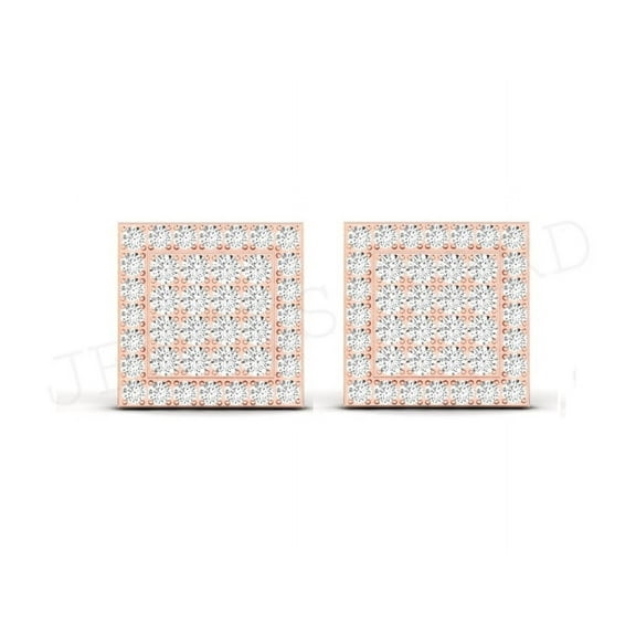 Square Unisex Stud Earrings White Round Diamond 14K Rose Gold Plating Over 925 Sterling Silver
