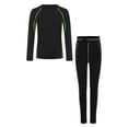thumbnail image 1 of Moggemol Ensemble de Couche de Base de Compression pour Garçons, Col Rond, Haut à Manches Longues avec Leggings à Taille Élastique, Noir Vert 30, 1 of 5