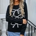 thumbnail image 2 of Women Cute Bows Sweater Valentine Heart Sweater Crew Neck Embroidery Knit Loose Casual Long Sleeve Ribbed Pullover Sweaters, Black (Small), 2 of 5