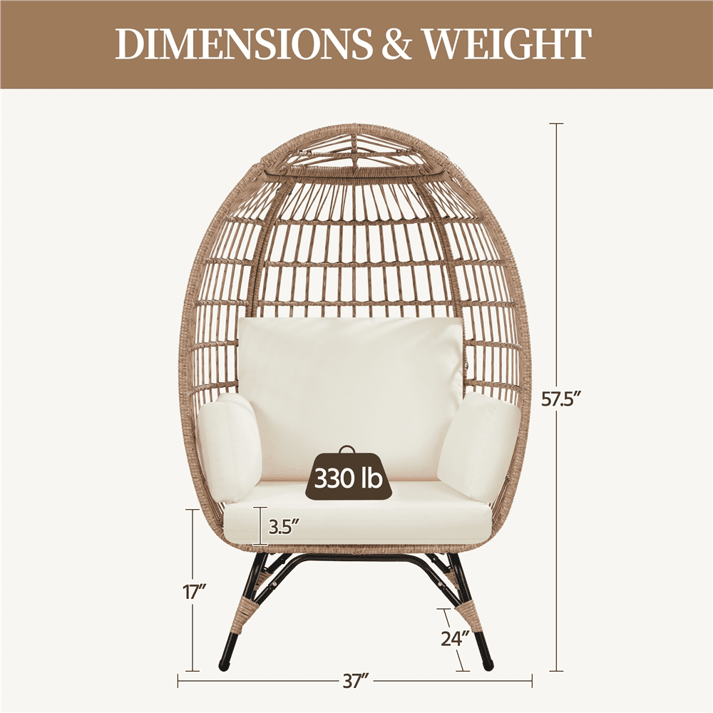 Alden Design PE Rattan Egg-shaped Basket Lounge Chair with 4 Cushions for Patio, Light Brown/ Ivory