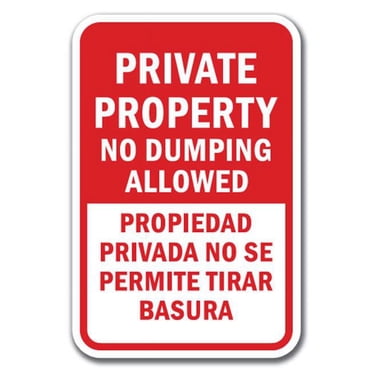 Señal De Advertencia No Dumping Allowed No Arrojar Basura Inglés Español Bilingüe Letrero De Negocios 12X8 Pulgadas Aluminio Metal Estaño Signo