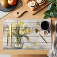 thumbnail image 2 of Yellow Tulip Placemats Set of 4, Vintage Spring Floral Retro Art Butterfly Wooden Placemats for Dining Table, Place Mats for Kitchen Tabletop, Waterproof Wipeable Dining Table Mats Set, 2 of 9
