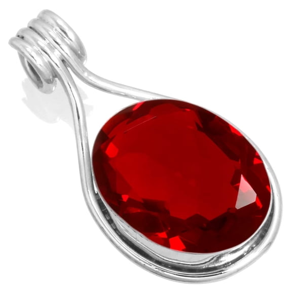 925 Sterling Silver Pendant For Necklace For Women Red Ruby Simulated Gemstone Silver Pendant July Birthstone Handmade Silver Pendant Valentine's Day Gift For Women Gemstone 925 Silver Jewelry