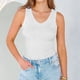 thumbnail image 2 of Mujeres Blusas de Verano sin Mangas Cuello en V Cuello Sólido Camiseta con Cojín de Pecho, Ligera Blusa Casual, 2 of 7