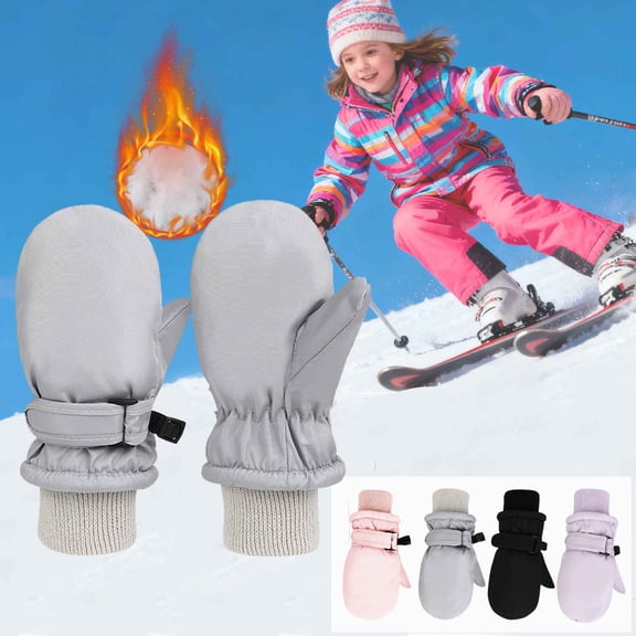 NAISIBABY Boys Girls Ski Mittens, Thermal Waterpoof Stretchy Cuff Kids Winter Outdoor Snow Gloves Gray (6Months-6T)