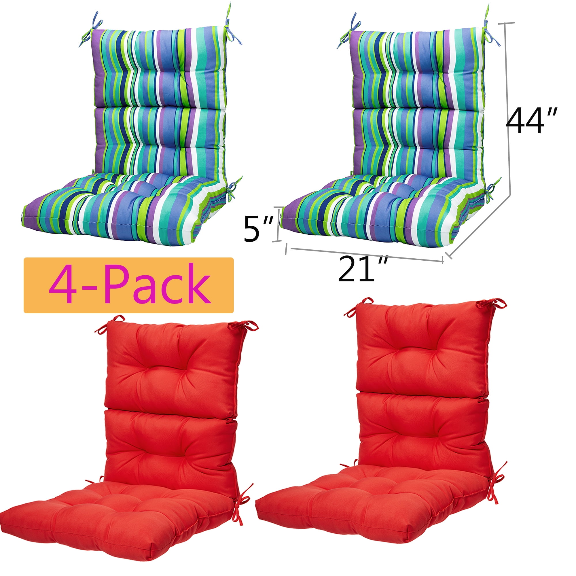 High Back Chair Cushion(4 Pack) for Patio Garden Decor 44"x21"Solid