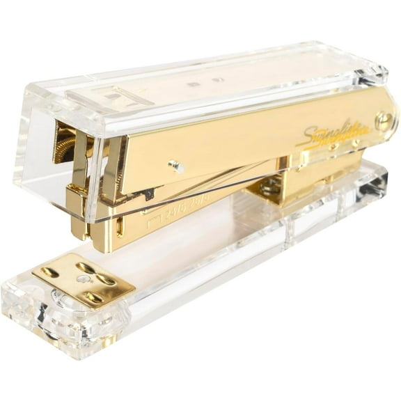 LZLINGMEI Compact Clear Acrylic Gold Stapler, 20 Sheet Capacity, Half Strip, Transparent Desk Stapler