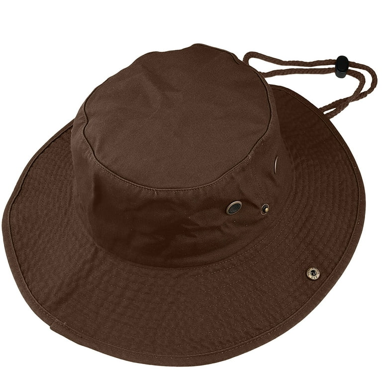 Falari Wide Brim Hiking Fishing Safari Boonie Bucket Hats 100% Cotton UV Sun Protection for Men Women Outdoor Activities S/M Dark Brown, Adult Unisex