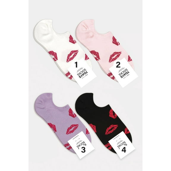 Women's No Show Kiss Socks - 4 Pair Set