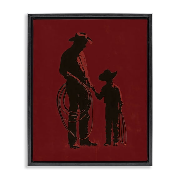 Burgundy Cowboy Father & Son Black Framed Floater Canvas Wall Art, design by Arlington Prints