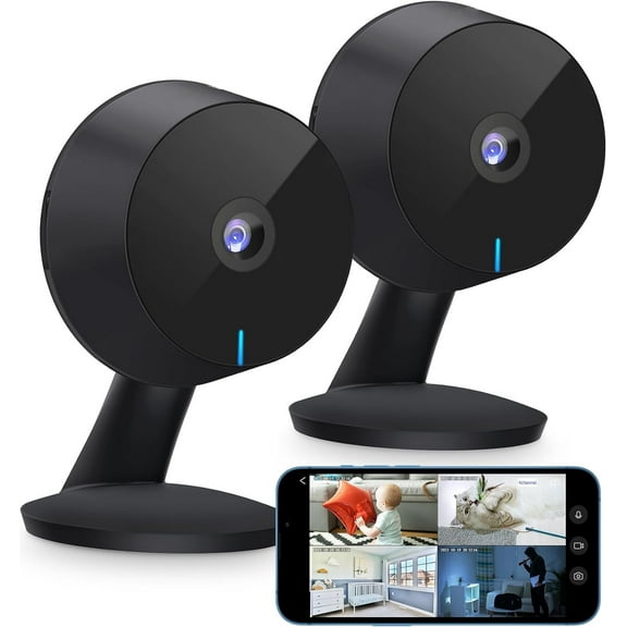 2 Pack 4MP Cameras for Home Security Indoor,Home Security Cameras for Baby/Elder/Pet/Nanny,Baby Cam Starlight Sensor Color Night Vision,US Cloud Service,Works with Alexa,iOS & Android & Web Access