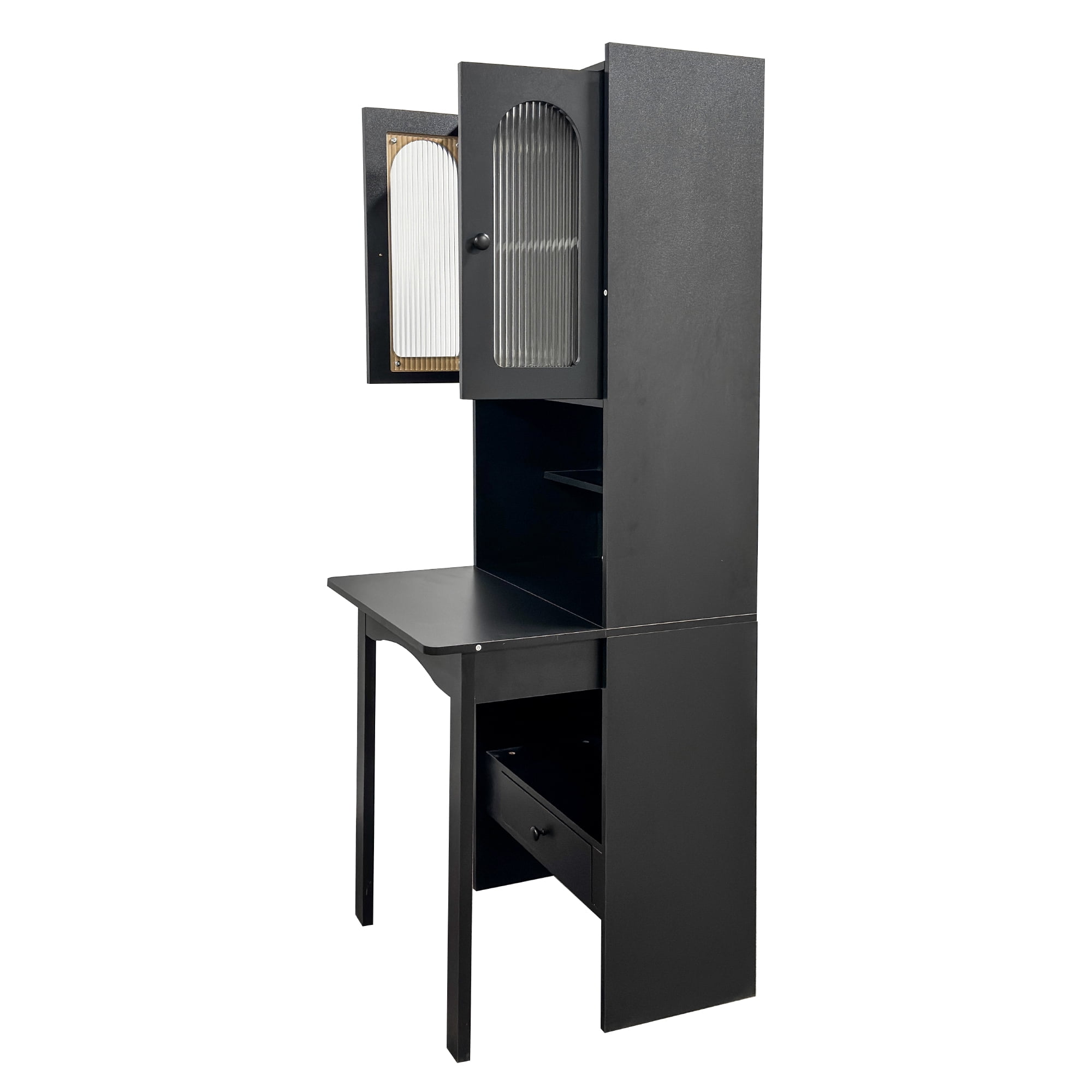 Fold-Out Convertible Writing Desk Cabinet with Shelf Drawer Home Office Workstation, White