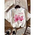thumbnail image 1 of Girls' 100% Cotton Loose Fit Short-Sleeve T-Shirt - Breathable Geometric Print Round Neck Casual Top for Teen Girls, Machine Washable All-Season Comfort Tee, Shirts for Girls, Teenage Clothing, 1 of 6
