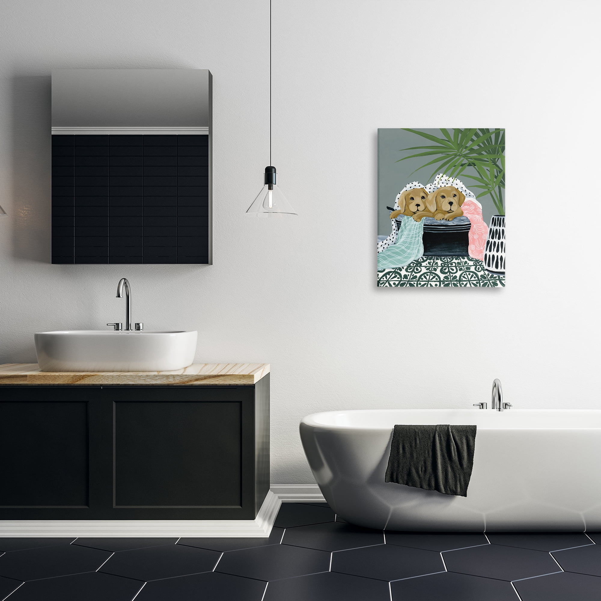 Stupell Industries Cuddling Laundry Dogs Bath & Laundry Painting Wrapped Canvas Art Print Wall Art, 24 x 30