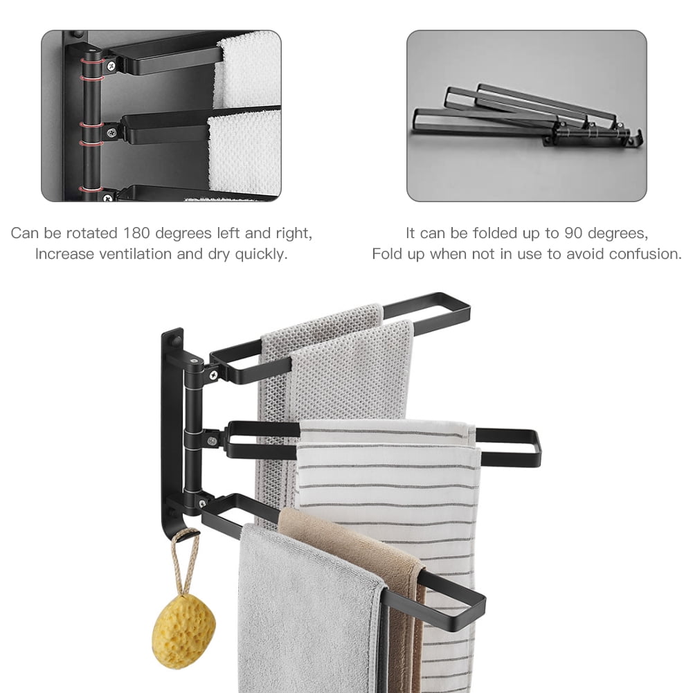 Kepooman Kitchen Dish Cloth Hanger Wall Mounted Hand Towel Bar Bathroom Towel Holder with 3 Swing Out Arms, Black Kepooman Kitchen Dish Cloth Hanger Wall Mounted Hand Towel Bar Bathroom Towel Holder with 3 Swing Out Arms, Black